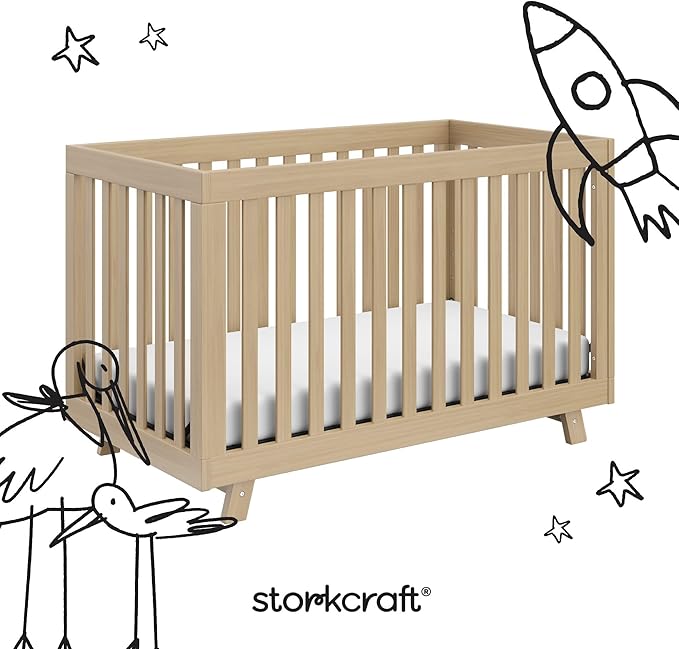 Storkcraft Beckett 3-in-1 Convertible Crib (Driftwood) – GREENGUARD Gold Certified, Fits Standard Crib Mattress, Converts to Toddler Bed and Daybed, 4 Mattress Heights, Grow-with-Me Design