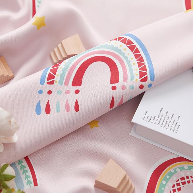 Vangao Boho Girls Blackout Curtains Pink for Kids Room 84 Inch Length, Rainbow Window Drapes for Living Room Nursery Thermal Grommet Insulated Room Darkening Curtains Bedroom, 2 Panels