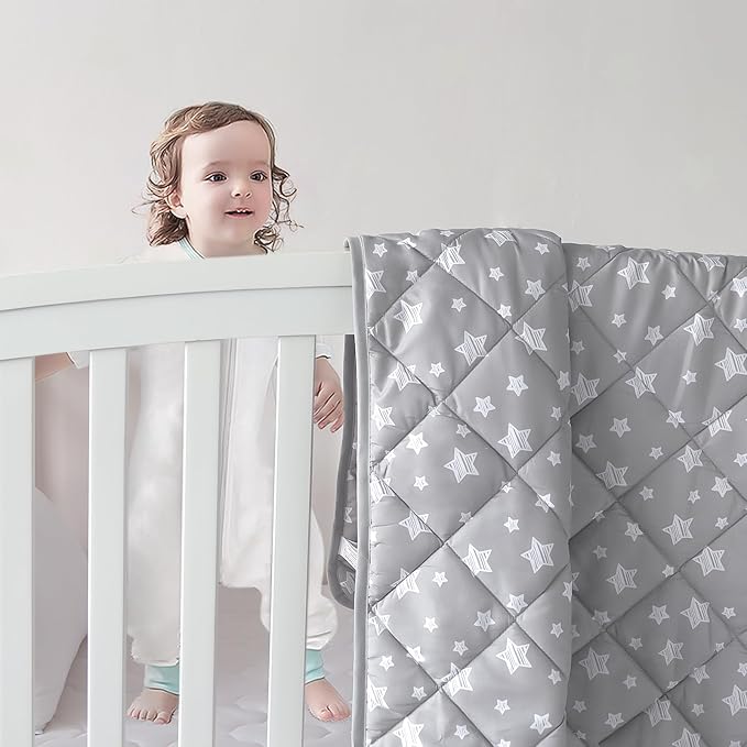 Baby Blanket 2 Pack, Soft Cozy Toddler Comforter Quilted with Grey and Navy Star Print, Ultra Soft and Comfortable Down Alternative Crib Comforter, 39x47 Inches