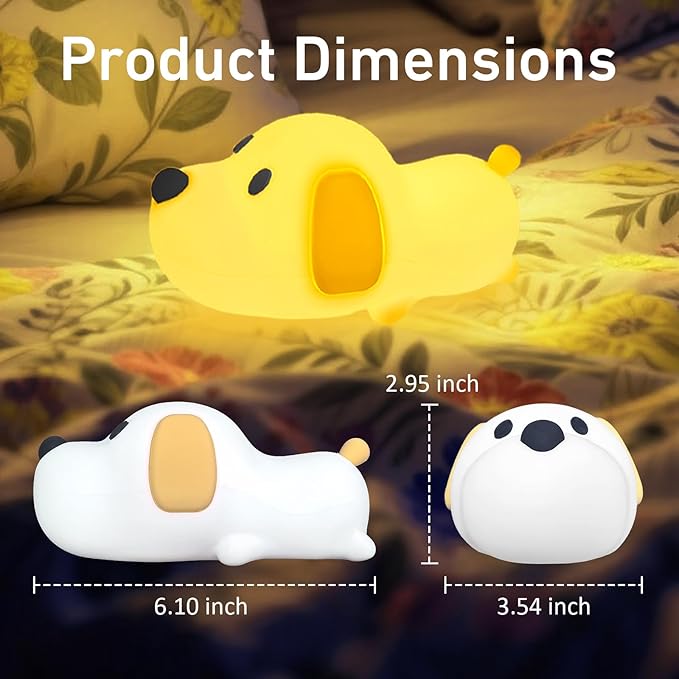 Cute Dog Night Light, Squishy Silicone Dog Lamp for Kids Dimmable Nursery Puppy Kawaii Lamps, Rechargeable Touch Control Night Light for Kids Adults Boys Girls, Used for Camping Room Decor