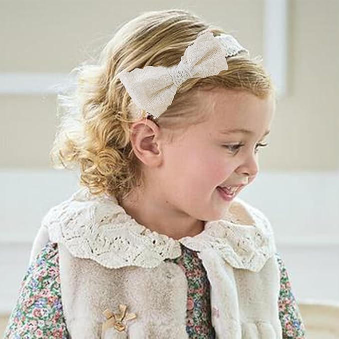 Baby Girl Flower Hair Bows Nylon Headbands, 6PCS Stretchy Soft Floral Hairbands Crown, Handmade Hair Accessories for Newborn Infant Toddler