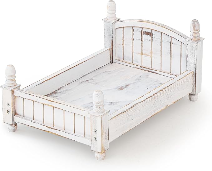 Kate Newborn Photography Props Retro Wooden Bed Posing Props Photoshoot Vintage Doll Bed for Baby Photography