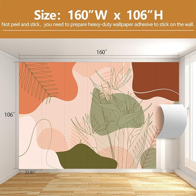 Tropical Wallpaper Abstract Botanical Leaf Wall Mural for Living Room Bedroom（Not Peel and Stick）