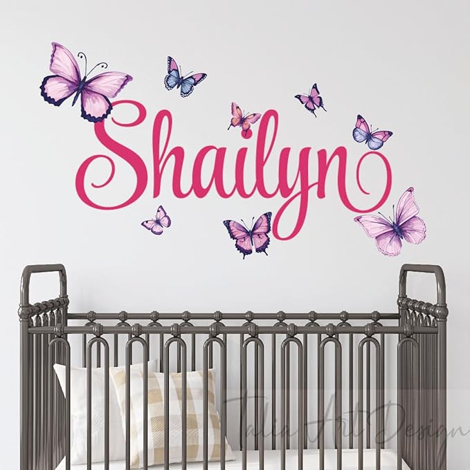 Personalized Wall Sticker with Custom Name,Watercolor Butterfly Wall Decals for Girls Room and Nursery