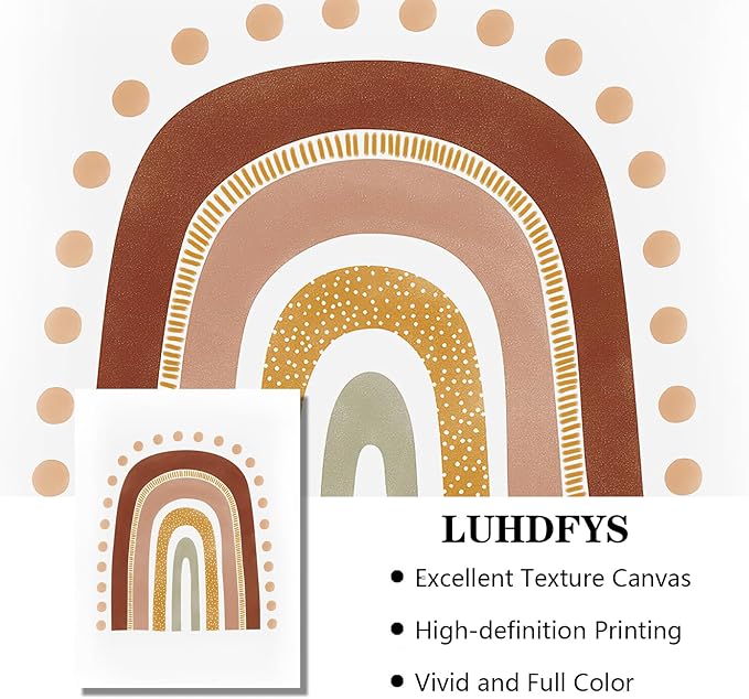 LUHDFYS Boho Wall Art Print,Mid Century Modern Abstract Rainbow and Sun Canvas Wall Art,Minimalist Nursery Decor for Baby Room,Kids Home Decor,Unframed
