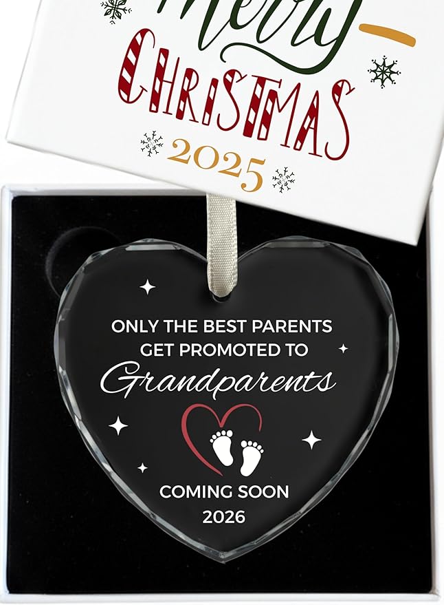 Heart's Sign Christmas Pregnancy Announcement Ornament 2025 | Grandparents Pregnancy Reveal | Promoted to Grandparents Xmas 2025 | Baby on The Way - Coming Soon 2026