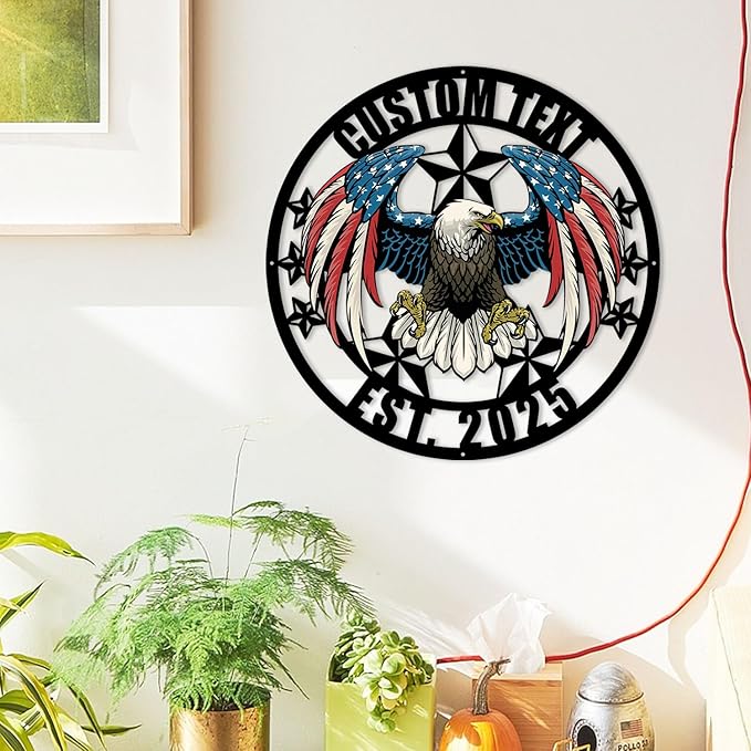 Personalized Metal Eagle American Flag Wall Decor, Colorful Design with Stars And Stripes, Patriotic American Bald Eagle Metal Sign, Patriotic Gift for Independence Day, Custom Signs Indoor/Outdoor
