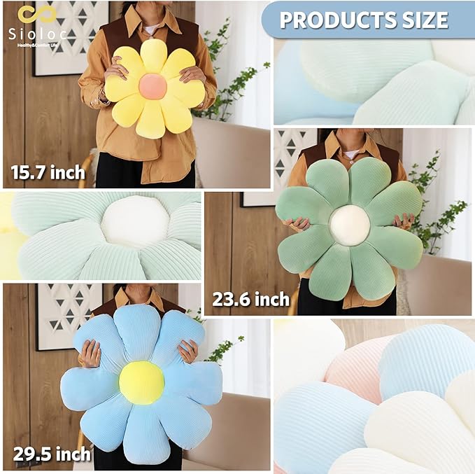 Sioloc Flower Pillow Shaped Throw Pillow Butt Cushion Floor Pillow,Seating Cushion,Cute Room Decor & Plush Pillow for Bedroom Sofa Chair(Blue,15.7'')