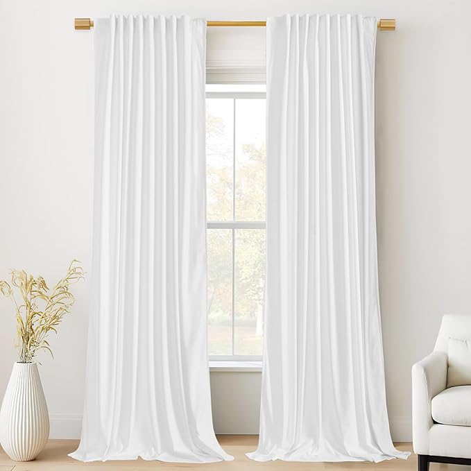 StangH White Velvet Curtains for Bedroom - Privacy Protect Light Dimming Window Curtains for Nursery Kids, Elegant Home Decors for Living Room, W52 x L84, 2 Panels