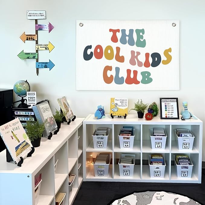 Lacama Reading Corner Decor for Classroom，The Cool Kids Club Linen Banner，Playroom Decor Kid Banner Flag，Boys Room Wall Decor，Toddler Bedroom Decor Flags for Bedroom，Nursery 30x20