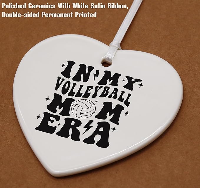 Heart Shaped Christmas Ornament-Volleyball Mom Gift-Sport Coach Appreciation Keepsake-Game Day Present for Mother Mama-Birthday or Mother's Day Ceramic Ornament Home Decor in My Volleyball Mom Era