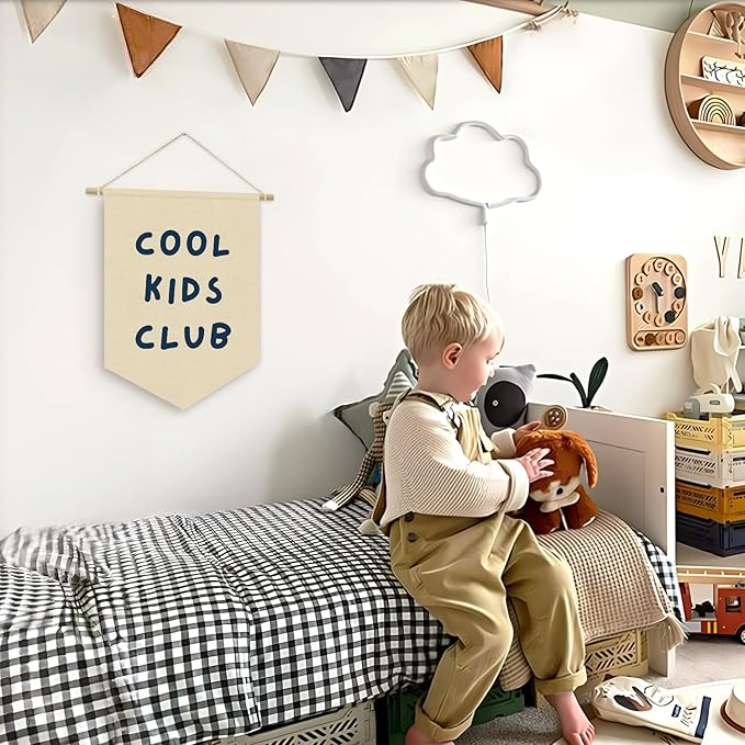 Playroom Wall Decor Cool Kids Club, Kids Playroom Decor, Classroom Decorations, Baby Shower Gifts,Wall Hanging Pennant Flag Banner 15x11in