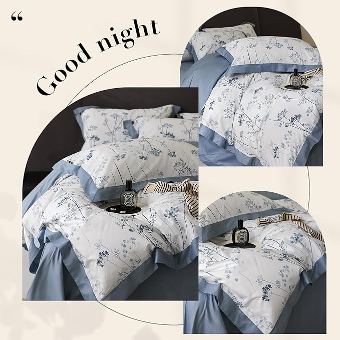 HighBuy Aesthetic Blue Floral Duvet Twin XL Girl Cozy Cotton Comforter Cover with Zipper Closure,Vintage Flowers Botanical Bedding Set Twin XL Luxury Cottagecore Duvet Cover Set for Kids Bed