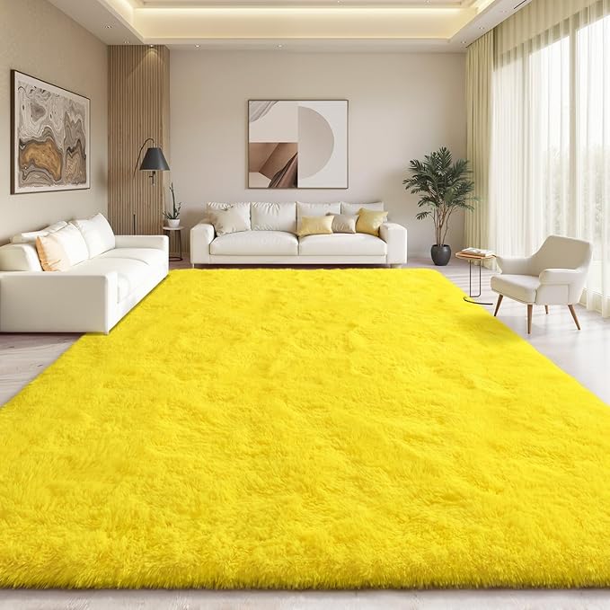 EVOIONOS Ultra Soft Area Rug for Bedroom, 4x6 Machine Washable Fluffy Shag Rug for Living Room, Plush Non Slip Carpet Indoor Floor Bedside Nursery Kids Girls Room Dorm, Home Decor Aesthetic, Yellow