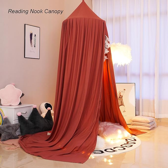 Extra Large Kids Bed Canopy for Girls Boys Bedroom Decor, Crib Nursery Hanging Light Blocking Reading Nook (Rose Red)