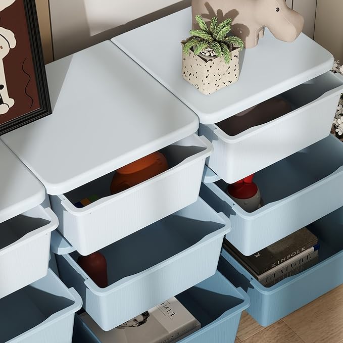 Qaba 3 Tier Kids Storage Unit, 9 Drawer Chest Toy Organizer Plastic Bins for Kids Bedroom Nursery Kindergarten Living Room for Boys Girls Toddlers, Blue
