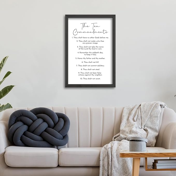 Surfapans The Ten Commandments Wall Decor Art 16"X11" Bible Verse Sign God Jesus Prayer Christian Saying Catholic Wood Framed Wall Hanging (Black)