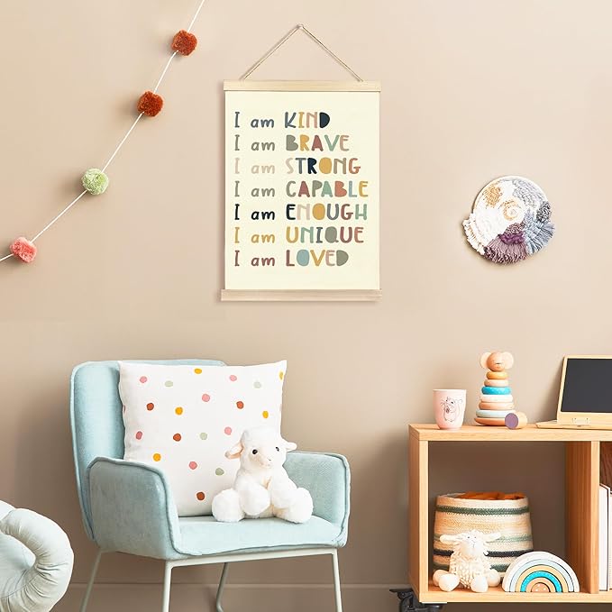 Hiuwevt Boho Classroom Wall Art, Boho I Am Kind Inspirational Poster Hanger Frame, Positive Affirmations Wall Art Home Decor for Kids Toddler Boys Girls Room Bedroom Nursery Playroom Classroom, 12x16 Inch