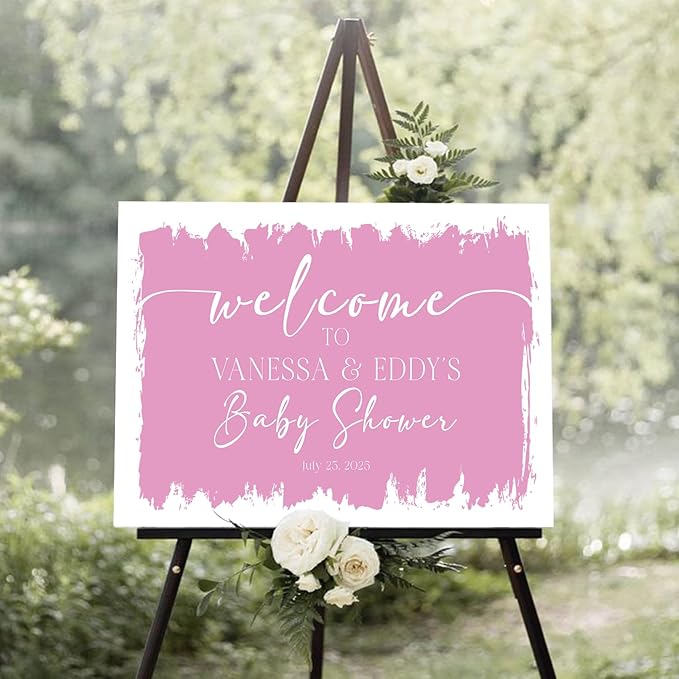 Personalized Color Brush Stroke Baby Shower Welcome Sign - Modern Announcement Sign - Coed Baby Shower Entrance Decor