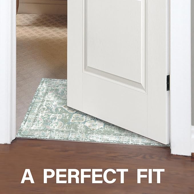 Vhong Washable Area Rugs Boho Vintage Neutral Modern Pale Green 2x3 Non Slip Small Carpet for Hallway Bathroom Entryway
