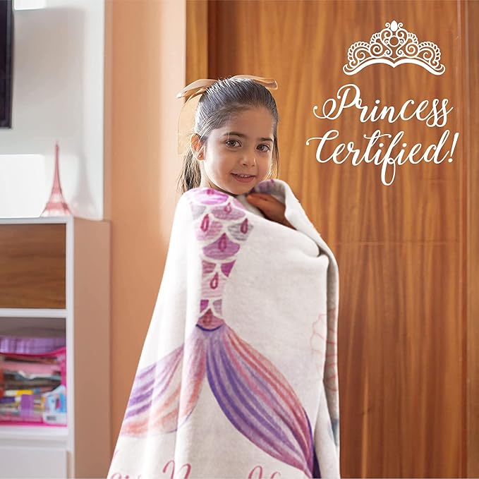 Personalized Blanket for Girls | Custom Mermaid Fleece Throw | Purple Kids Throw | Baby Girl Blanket for Room Décor | Girls Room | Kids Blanket | Mermaids (Sherpa – 60x80)