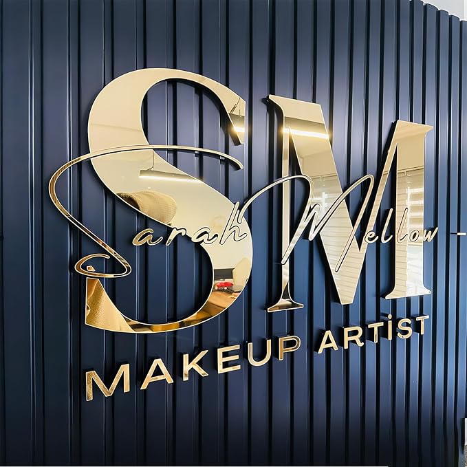 Custom Gold Acrylic Logo Sign for Business Salon or Office Wall Signage (Light gold)