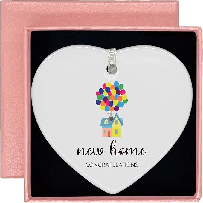 Heart Shaped Christmas Ornament-Happy New Home Realtor to Homeowner Gift-Housewarming Present for First Time Buyer Congrats Keepsake Ceramic Decor