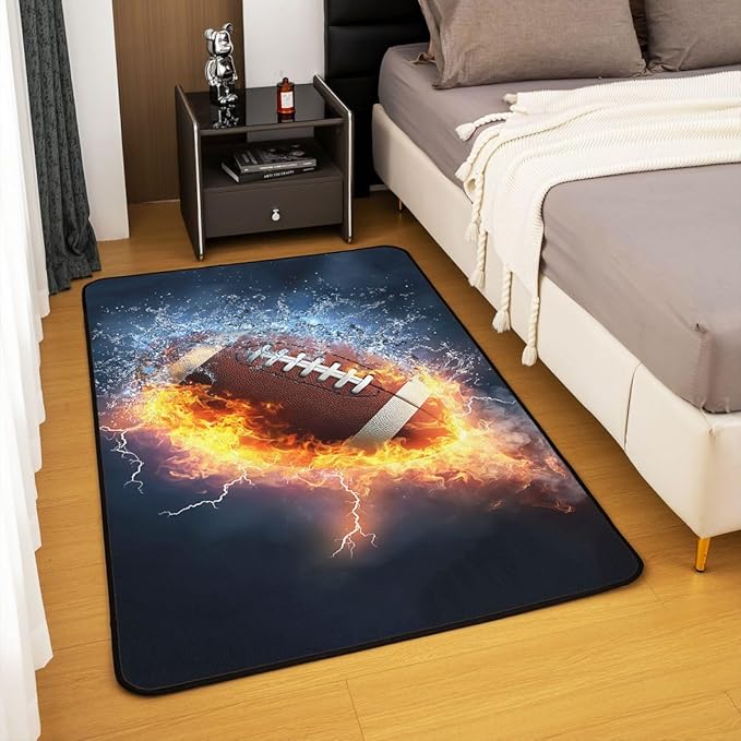 Rugby Area Rug 4x5 Decorative Carpet Mat 3D American Football Decor Extra Soft Rugs for Living Room Bedroom Room Machine Washable Sports Theme Rugs