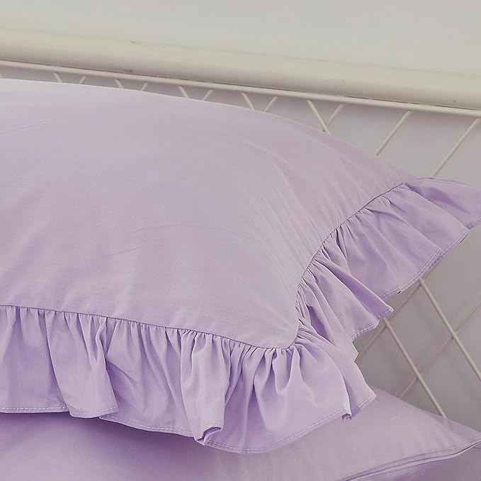 Brandream Kid's Duvet Cover Twin/Twin XL Size 100% Cotton 2pcs Girl Bedding Duvet Cover Shams Set, Delicate Ruffle Fringe Solid Color Soft and Breathable (Purple)