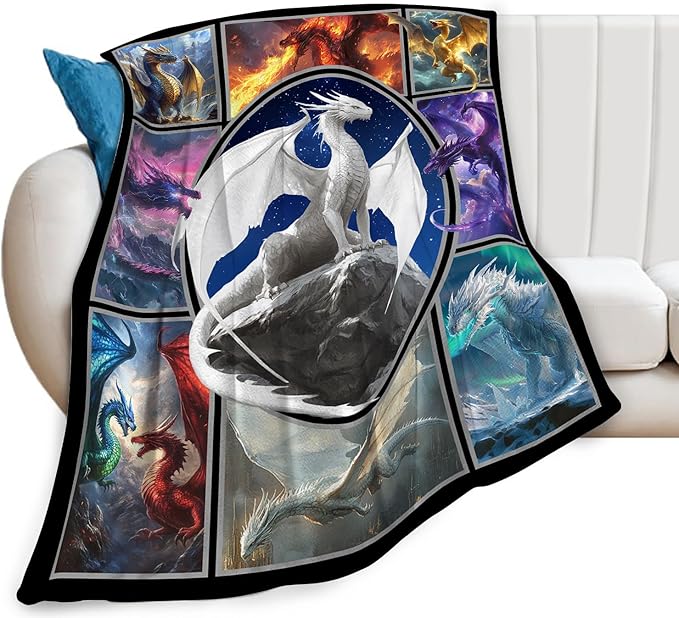 Dragon Blanket Dragon Decor Throw Blanket Super Soft Flannel Lightweight Fluffy Plush Cozy Fuzzy Fleece Gifts Blanket for Kids Boys Girls Women Adults for Bed Sofa 40"X50"