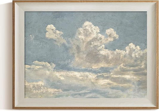 ARPEOTCY Framed Canvas Wall Art, 12x16 Inch Vintage Blue Sky Cloud Oil Painting, Natural Wall Art for Living Room, Bathroom, Bedroom, or Office Blue Wall Decor
