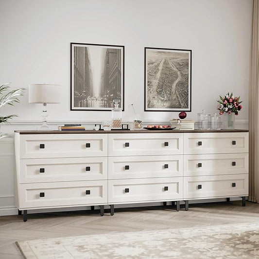 Modern White Dresser for Bedroom with 9 Drawers, 3 in 1 Wooden Chest of Drawers with Organizer Storage for Bed Room,Livingroom Hallway