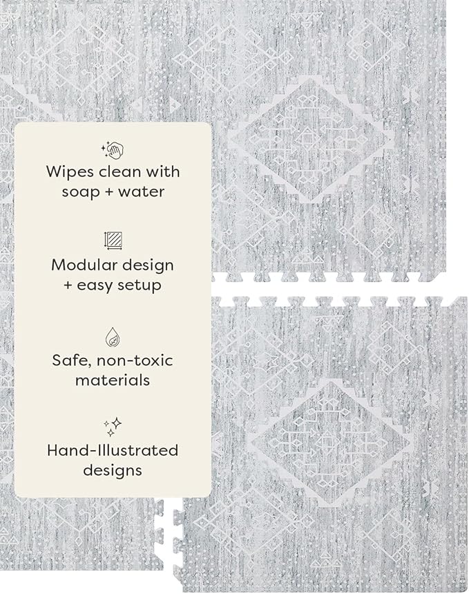 House of Noa Baby Play Mat – 4x8 Gray Ula – Set of 8 Tiles – Cushioned EVA Foam Play Mat for Floor, Soft Interlocking Baby Crawling Mats for Hard Floors