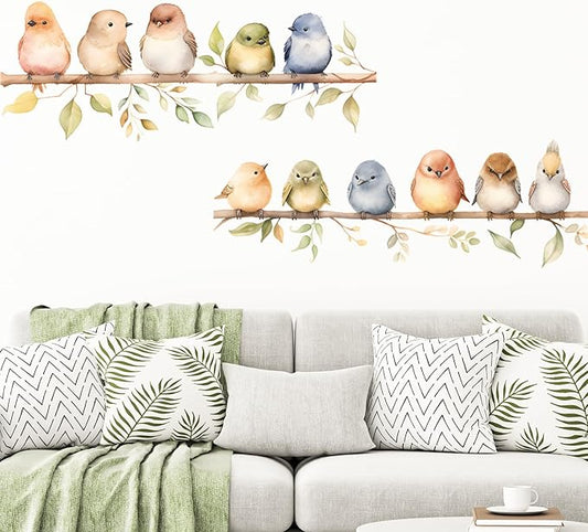 DILIBRA Colorful Bird on The Branch Wall Stickers, Peel and Stick Creative Bird Wall Decals, DIY Vinyl Art Murals for Nursery Kids Bedroom Living Room Classroom Preschool Playroom