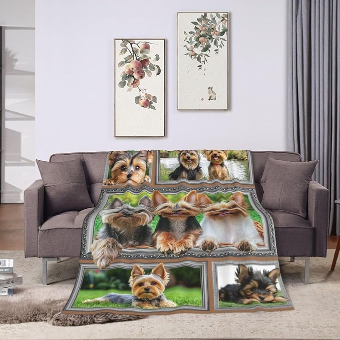 Yorkie Blanket Yorkshire Terrier Decor Throw Blanket Super Soft Flannel Lightweight Fluffy Plush Fuzzy Fleece Dog Blanket Gifts for Dog Lover Woman Girl Kids Boys for Bed Sofa Bedding 60"X80"