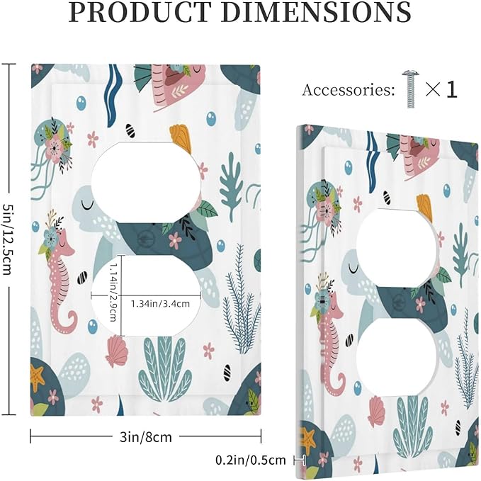 Underwater Floral Turtle Animal 1 Gang Single Duplex Light Switch Plate Outlet Cover Decorative Wall Plate Switchplate Electrical Faceplate for Nursery Kidsroom Bedroom Decor