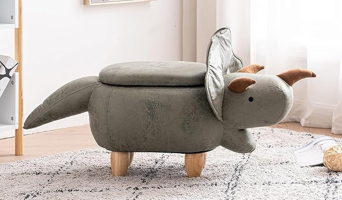 Home 2 Office Dinosaur Ottoman with Storage for Bedroom, Playroom, Nursery or Recreation Room Decor, Soft Animal-Shaped Ottoman with Wooden Legs