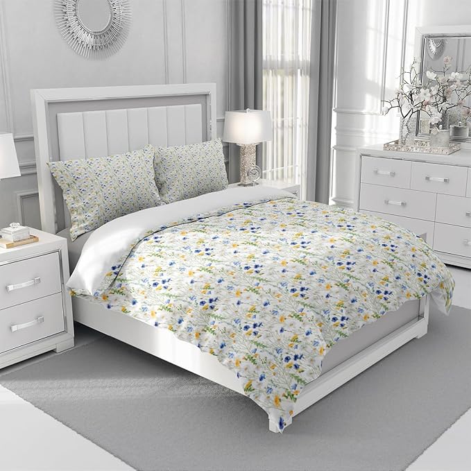 Pink Floral Duvet Cover King Size Cute Floral Printed on White Comforter Cover 3Pcs Kids Girls Bedding Set with Zipper Closure Soft Breathable Microfiber