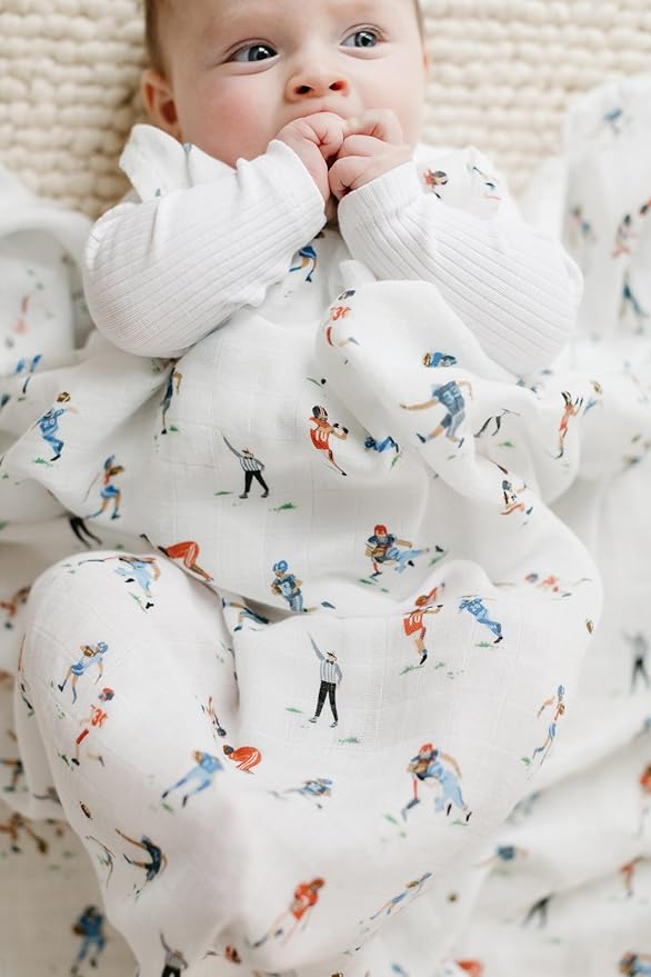 Loulou Lollipop Soft Baby Swaddle Blanket Muslin Wrap Receiving Blanket for Newborn to Toddler Girl and Boy, Large 47” by 47” - Football