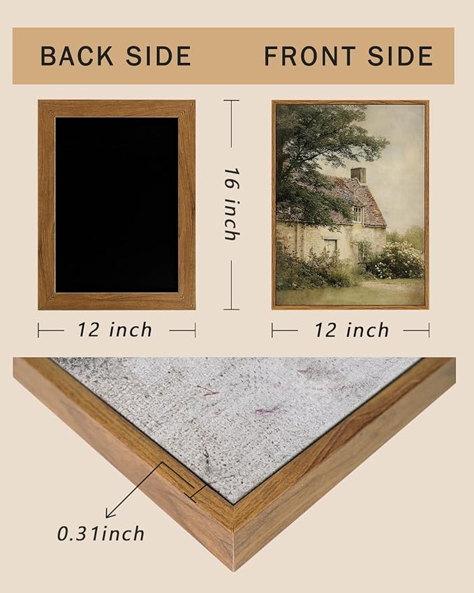 ARPEOTCY Vintage Framed Canvas Wall Art, 12x16inch, Farmhouse Countryside Wall Decor, Cottagecore Art Prints Home Decorations, Cottage Landscape Paintings for Living Room Bedroom Shelf Decor