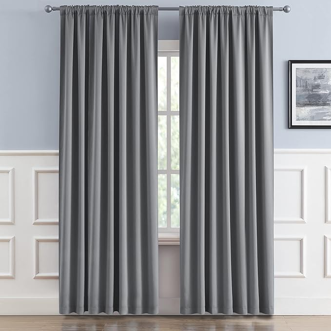 DUALIFE Sliding Door Blinds, Patio Door Curtains 2 Panels, Extra Wide Privacy Drapes/Draperies for Loft Guestroom 70 Inch Width by 84 Inch Length, Back Tab and Rod Pocke, Grey