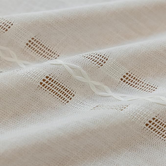 Deeprove Cream White Boho Curtain 84 inches Length for Living Room Bedroom Nursery Doorway, Cream Bohemian 84 inches Long, Chic Stripe Embroidery Privacy Window Fringe Decor W52 x L84, 1 Panel