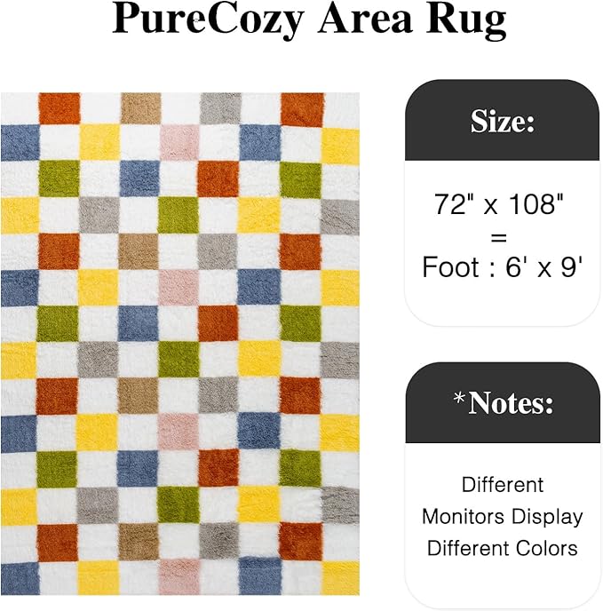 Checkered Rug 6x9 for Living Room, Colorful Modern Shag Rug Washable Non-Slip Large Area Rug Super Soft Indoor Fuzzy Carpet Fluffy Rugs for Bedroom Home Aesthetic Decor
