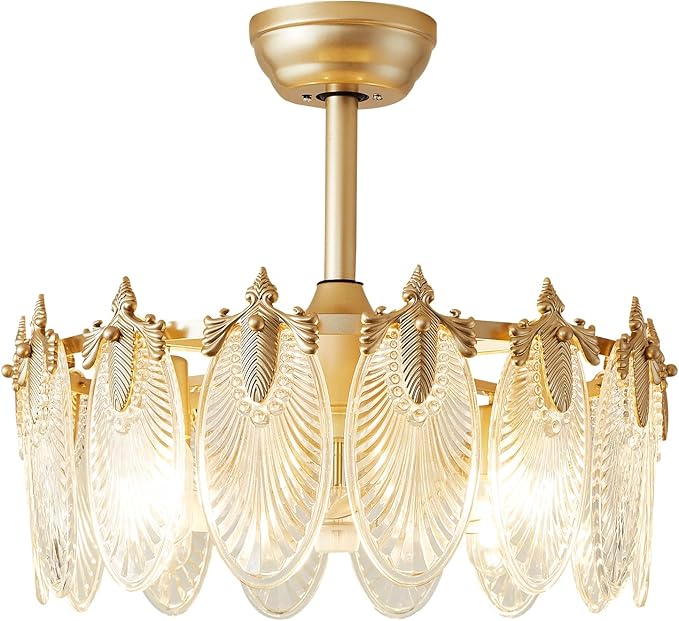 Crystal Fandelier Ceiling Fan with Light Chandelier Fan Glass Semi Flush Mount Remote Control 6 Speeds 20 Inch Low Profile for Girl's Bedroom Living Room Kitchen Island