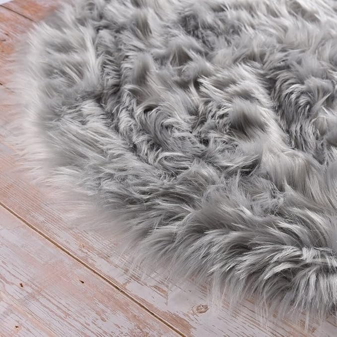 Shag Washable Area Rugs 8x10 Grey Fluffy Rug for Living Room Large Faux Sheepskin Shaggy Fur Area Rugs for Bedroom Nursery Rectangle Rug
