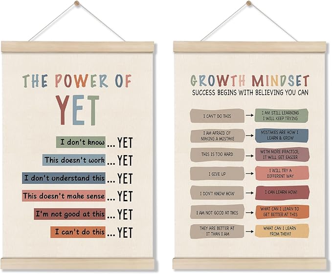 DOI-LANEE Mental Health Posters Hanger Frame, Set of 2 Growth Mindset Posters, Positive Affirmations Wall, Therapy Office Decor, Inspirational Decor for School Counselor Office Bedroom 16x12 Inch