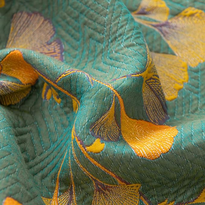 100% Cotton Jacquard Quilt Floral Ginkgo Leaves Print,Soft Muslin Bed Cover 3 Layers Reversible Bedspread Coverlet Breathable Lightweight Bedding,Full/Queen(78"x94"), No Pillow Sham