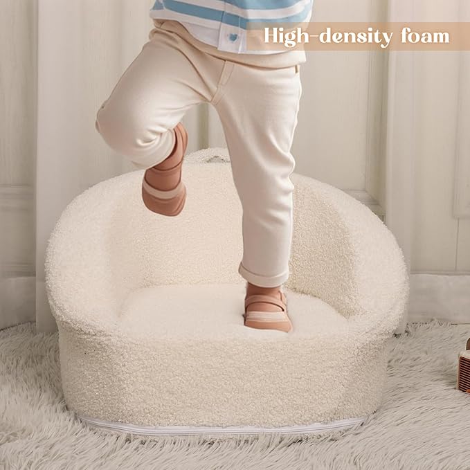 Mini Plush Teddy Bear Kids Sofa Chair - 17.3'' Compact Portable Toddler Chair with Carry Handle, Washable Cover, Safe Sturdy Design - Suitable for Boys and Girls - White