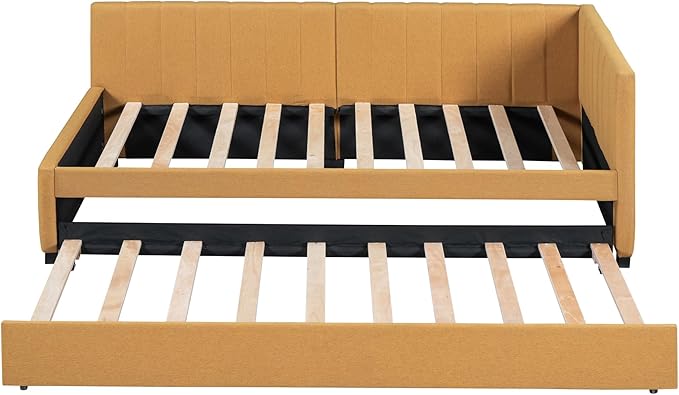 Harper & Bright Designs Upholstered Daybed with Trundle Twin Size Sofa Bed Frame No Box Spring Needed, Linen Fabric(Yellow)