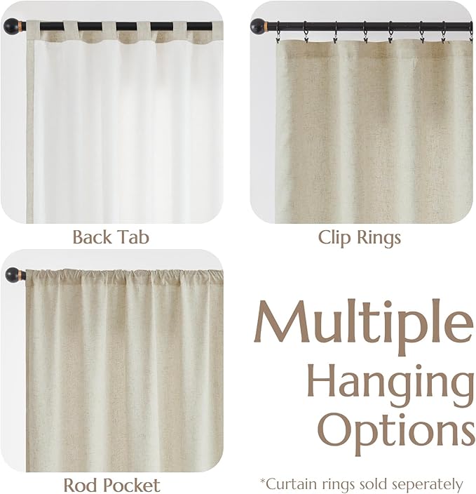 jinchan Oat Lined Linen Blend Curtain for Living Room 96 Inch Length 2 Panels Curtains for Sliding Glass Doors, 50 Inch Wide Drapes with Rod Pocket Back Tab(50W x 96L, Oat)